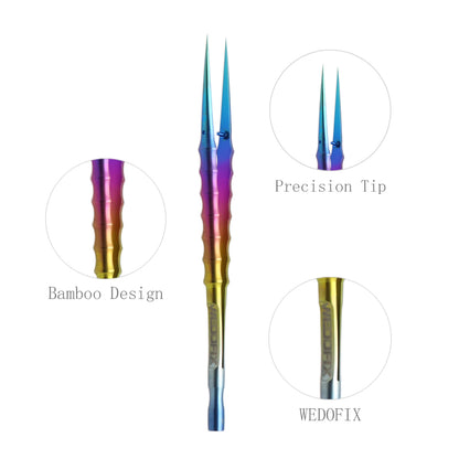 Rainbow Bamboo Titanium Alloy Tweezers with Straight Tip - Unique Design